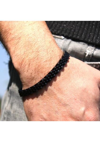 Siyah Ince Bilek Ayarı Yapılabilen Çelik Erkek Bileklik