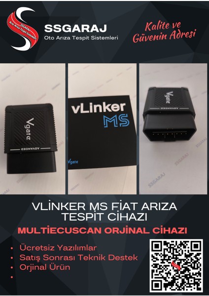 Vgatte Vlinker Ms Arıza Tespit Cihazı Ios Android Uyumlu Multiecuscan Orjinal Cihazı