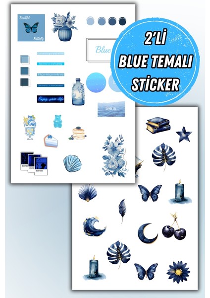 Blue Temalı 2'li Sticker Planner Ajanda Bullet Journal Için Uygun Set