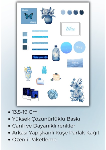 Blue Temalı 2'li Sticker Planner Ajanda Bullet Journal Için Uygun Set fiyatları