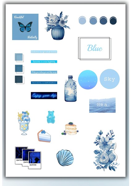 Blue Temalı 2'li Sticker Planner Ajanda Bullet Journal Için Uygun Set modelleri