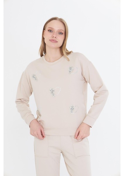Kalpli Taş Baskılı Sweatshirt fiyatları