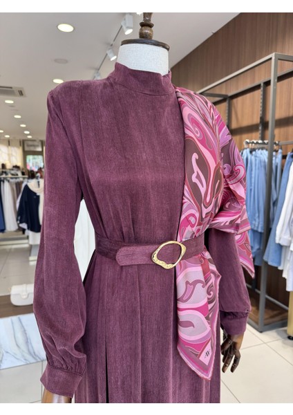 Omuz Detaylı Bordo Elbise 12598 modelleri