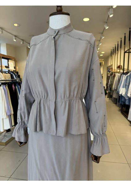 Beli Büzgülü Modal Etekli Takım Vizon 091 modelleri