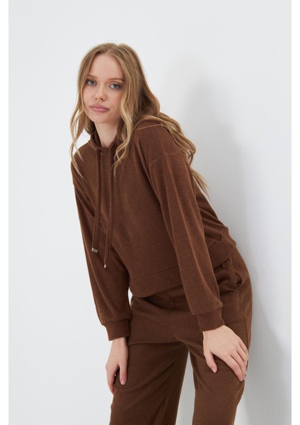 Kapüşonlu Triko Sweatshirt