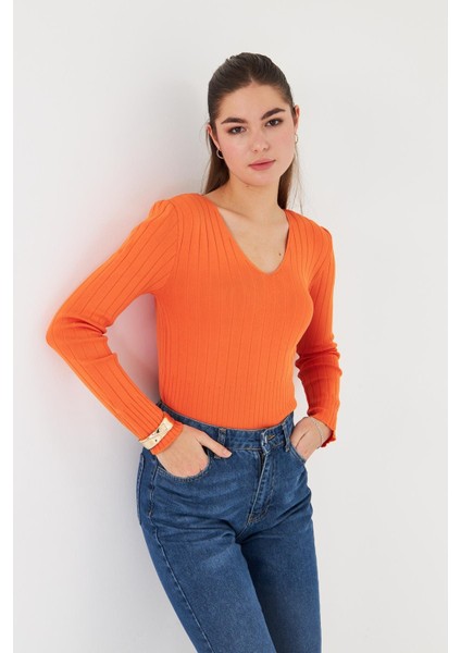 V Yaka Uzun Kol Triko