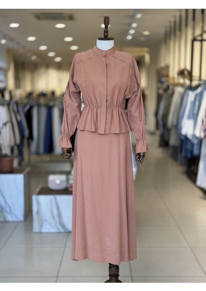 Beli Büzgülü Modal Etekli Takım Camel 091