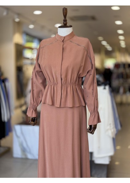 Beli Büzgülü Modal Etekli Takım Camel 091