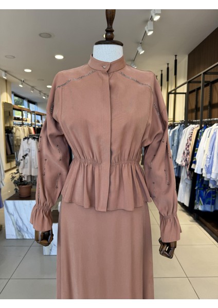 Beli Büzgülü Modal Etekli Takım Camel 091