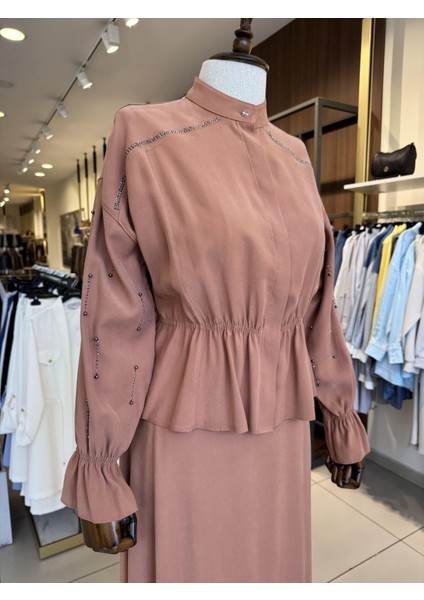 Beli Büzgülü Modal Etekli Takım Camel 091