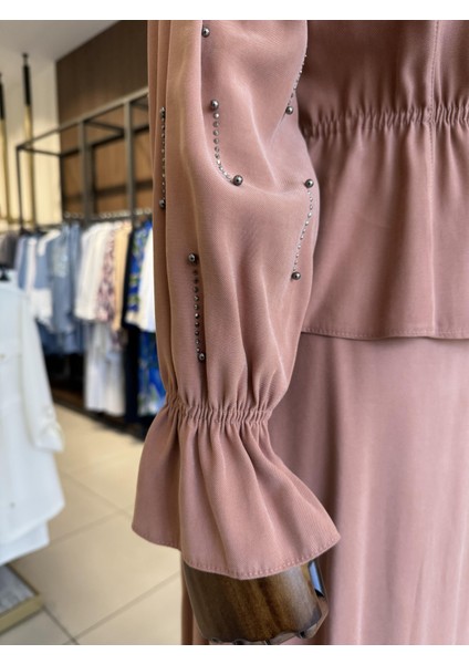 Beli Büzgülü Modal Etekli Takım Camel 091