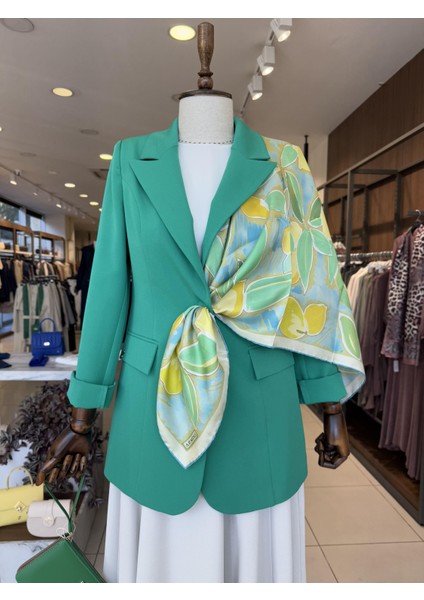 Kruvaze Yaka Tek Düğmeli Yeşil Blazer Ceket 0070
