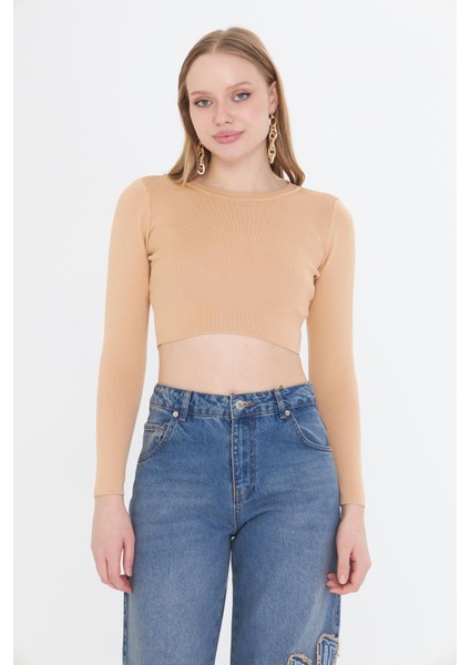 Basic Yaka Crop Kazak indirimleri