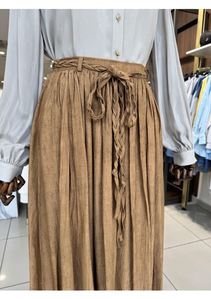 Pile Detaylı Camel Etek 18244