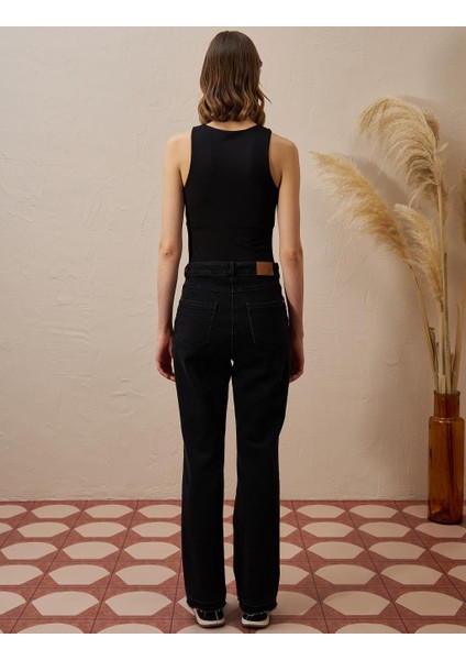 Marine Straight Yüksek Bel Denim Pantolon Siyah 19084 fırsatları