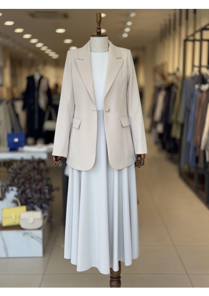 Kruvaze Yaka Tek Düğmeli Bej Blazer Ceket 0070 fiyatları