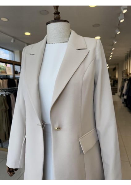 Kruvaze Yaka Tek Düğmeli Bej Blazer Ceket 0070 fırsatları