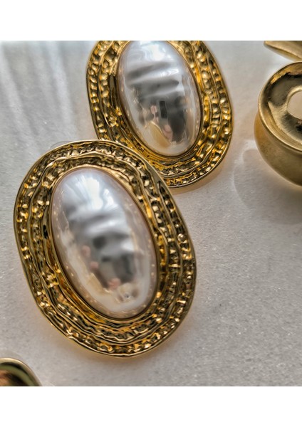 Barok Inci Gold Plaka Marka Model Küpe