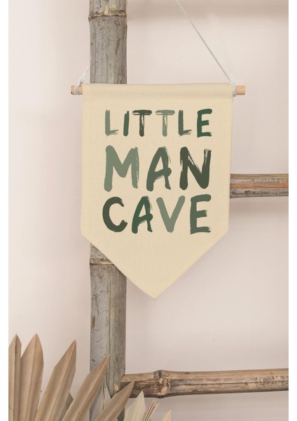Çocuk Odası Dekor, Duvar Süsü, Ahşap Bebek Odası Dekor, Canvas Flama, Little Man Cave - Açık Yeşil