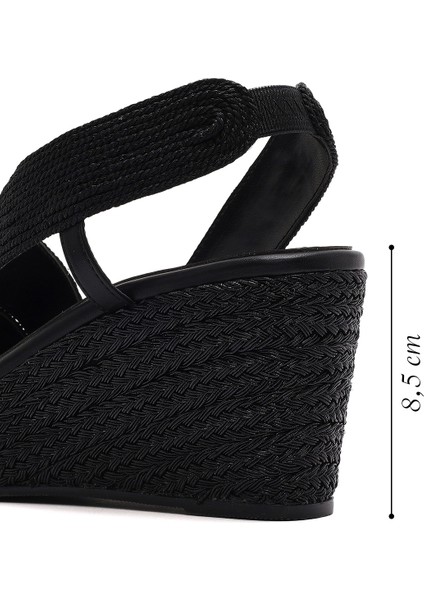 Kadın Siyah Dolgu Topuklu Örgü Espadril Sandalet 25SFE4938M7