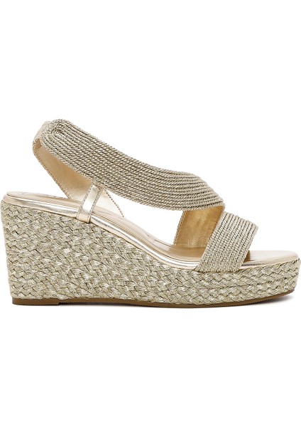 Kadın Altın Dolgu Topuklu Örgü Espadril Sandalet 25SFE4938M7