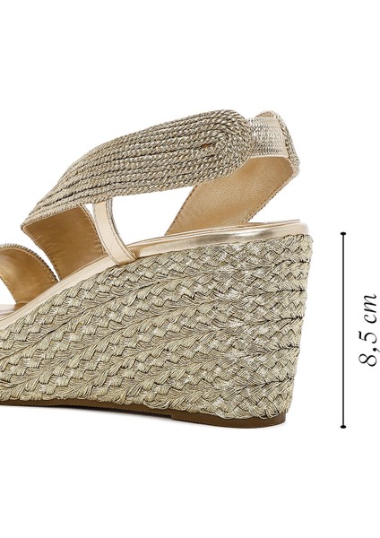 Kadın Altın Dolgu Topuklu Örgü Espadril Sandalet 25SFE4938M7