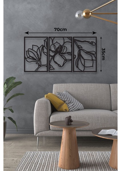 3'lü Büyük Çiçek Metal Tablo