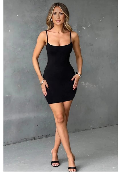 Siyah Ip Askılı Likralı Mini Elbise fiyatları