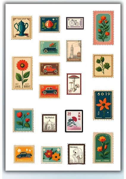 4 'lü Vintage Pul Sticker Planner Ajanda Bullet Journal Için Uygun Set modelleri