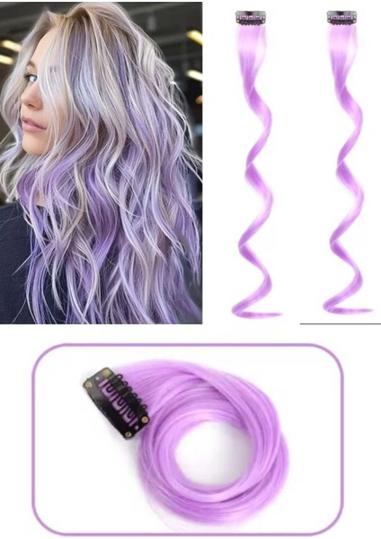 2 Adet Renkli Dalgalı Yan Çıt Çıt Postiş Saç Sentetik Renkli Saç Çıt Çıt Saç Takma SAÇ50CM