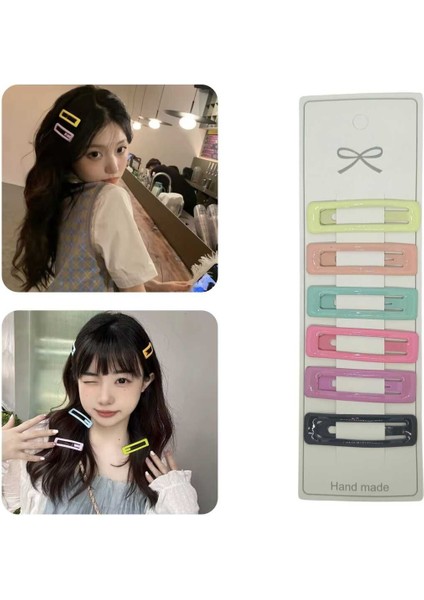 6'lı Soft Renkli Dikdörtgen Model Çıtçıt Toka Seti - Kız Çocuk Çıtçıtlı Yan Saç Tokası