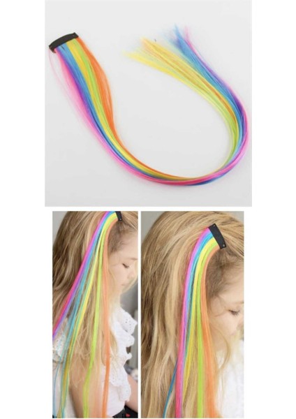 1 Adet Rengarenk Çıt Çıt Postiş Saç Yapay Saç Renkli Sentetik Saç 50 cm modelleri