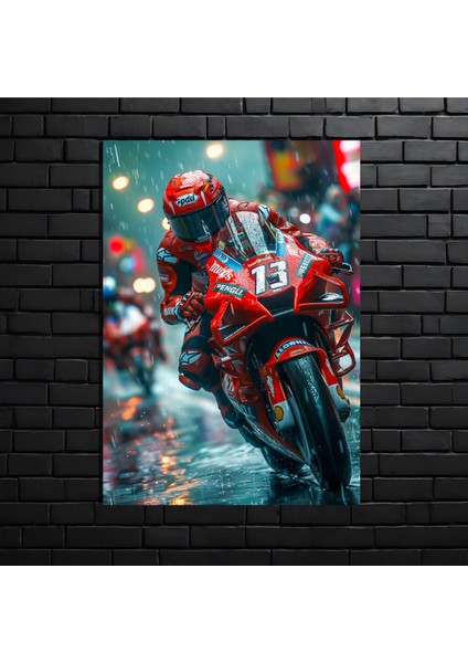 Anime Metal Poster Parlak Göz Alıcı Renkler - Yağmurun Altında Kırmızı Şimşek