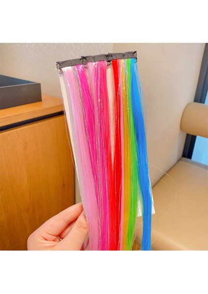 1 Adet Rengarenk Çıt Çıt Postiş Saç Yapay Saç Renkli Sentetik Saç 50 cm indirimleri