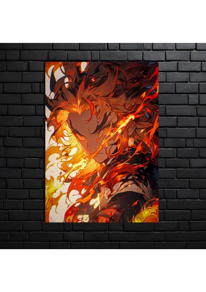 Anime Metal Poster Parlak Göz Alıcı Renkler - Rengoku'nun Alevi