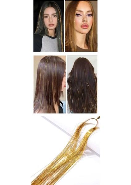 Gold Renk Simli Saç Aksesuarı/ Saç Işıltısı Yan Postiş 50 cm Simli Saç Ipi Gümüş Renk Tinsel Saç modelleri