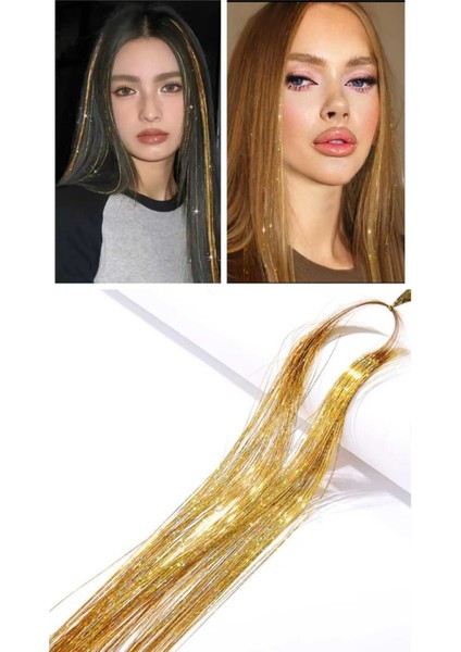 Gold Renk Simli Saç Aksesuarı/ Saç Işıltısı Yan Postiş 50 cm Simli Saç Ipi Gümüş Renk Tinsel Saç fırsatları
