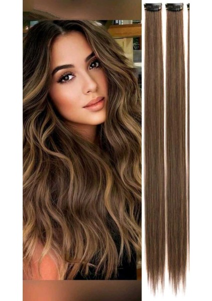 2 Adet Renkli Düz Yan Çıt Çıt Postiş Saç Sentetik Renkli Saç Çıt Çıt Saç Takma SAÇ50CM