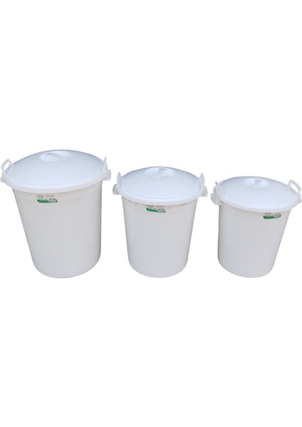 35+50+70 Lt Kapaklı Yuvarlak Plastik Büyük Boy Çöp Kovası Su Et Kovası Balkon Kovası Bahçe Kovası Kilitli ERZAK KOVASI BEYAZ