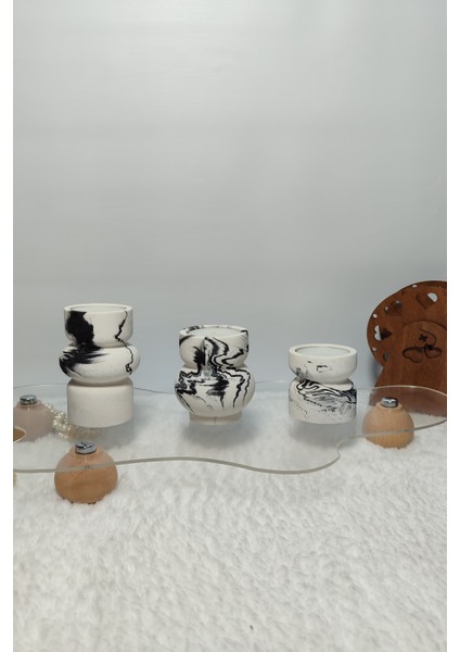 3lü Tealight Mumluk Seti - Dekoratif Beton Mumluk - Mumlar Dahildir