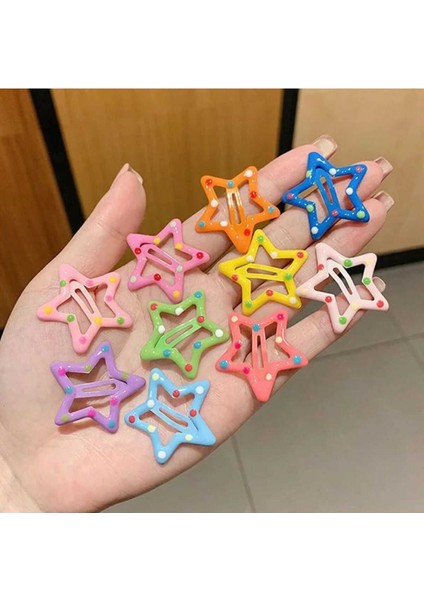 10 Adet Ithal Luxy Renkli Yıldız Çıtçıt Toka Mine Kaplamalı Puff Yıldızlı Toka