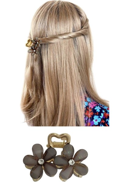 1 Adet Kadın Çiçekli Taşlı Minimal Mandal Toka, Saç Toka Taşlı Mandal Toka Çiçek Mandal Toka 4 cm