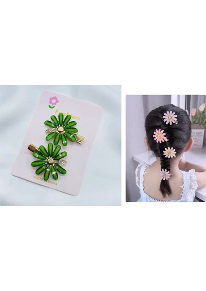 2 Adet Zirkon Taşlı Cam Görünümlü Çiçek Toka Pens Toka Yan Toka Papatya Toka