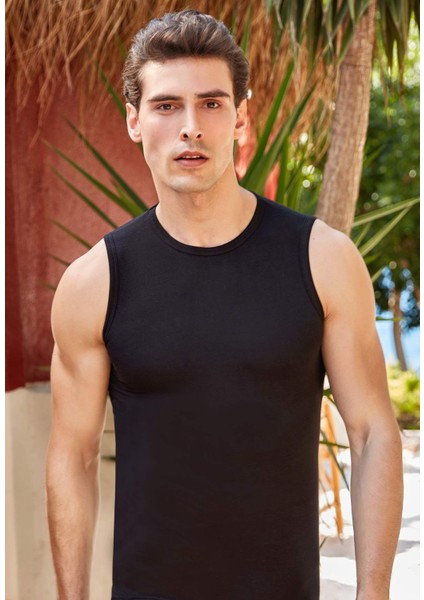 Erkek Likralı Süprem Kolsuz Bisiklet Yaka Atlet