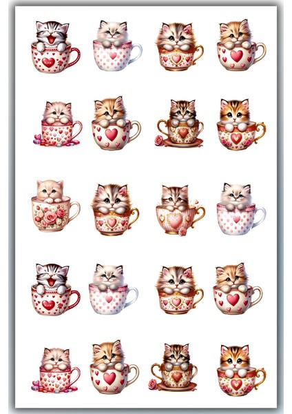 Sevimli Kedi Sticker Bullet Journal Sticker / Defter / Ajanda / Çıkartma Yaklaşık A5 Ebatında