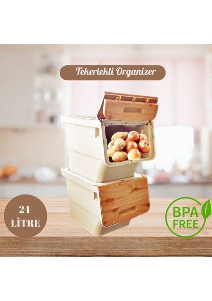 Motek Bambu Tekerlekli Organizer Çok Amaçlı Saklama Kutusu 2X12 Lt