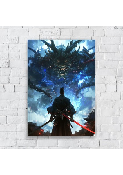 Anime Metal Poster Parlak Göz Alıcı Renkler - Ejderha ile Yüzleşme
