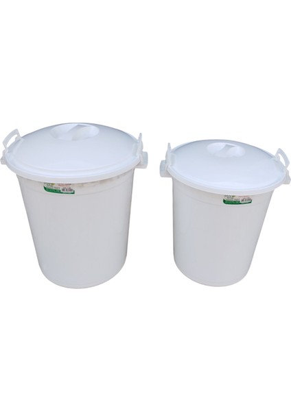 35 ve 50 Lt Kapaklı Yuvarlak Plastik Büyük Boy Çöp Kovası Su Et Kovası Balkon Kovası Bahçe Kovası Kilitli