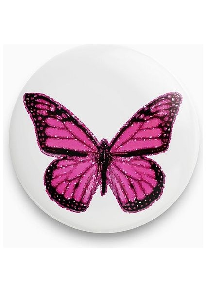 Pembe Parıltılı Kelebek Butterfly Y2K Rozet