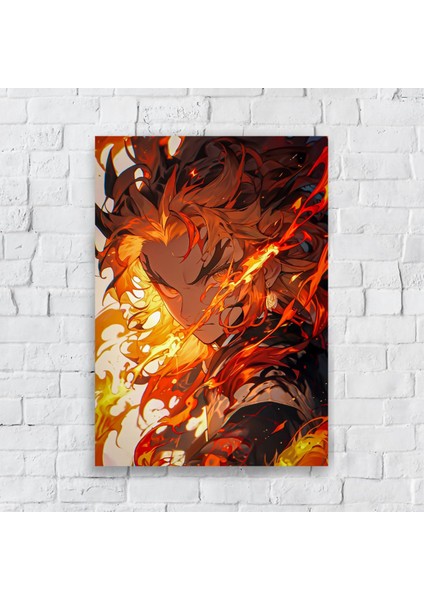 Anime Metal Poster Parlak Göz Alıcı Renkler - Rengoku'nun Alevi